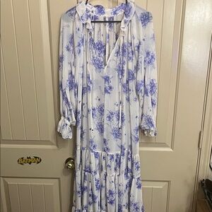 Free People Feeling Groovy White Maxi Dress with Purple Floral Motif